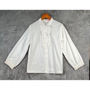Lilly Pulitzer Vintage Poet Blouse Sz Large White Crochet Lace Removable Bib